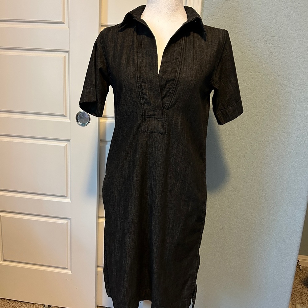 Ralph Lauren Black Denim Polo Collar Midi Shirt Shift Dress XS